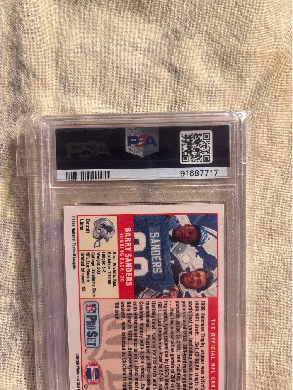 1989 Pro Set Barry Sanders Rookie Card #494 PSA Mint 9